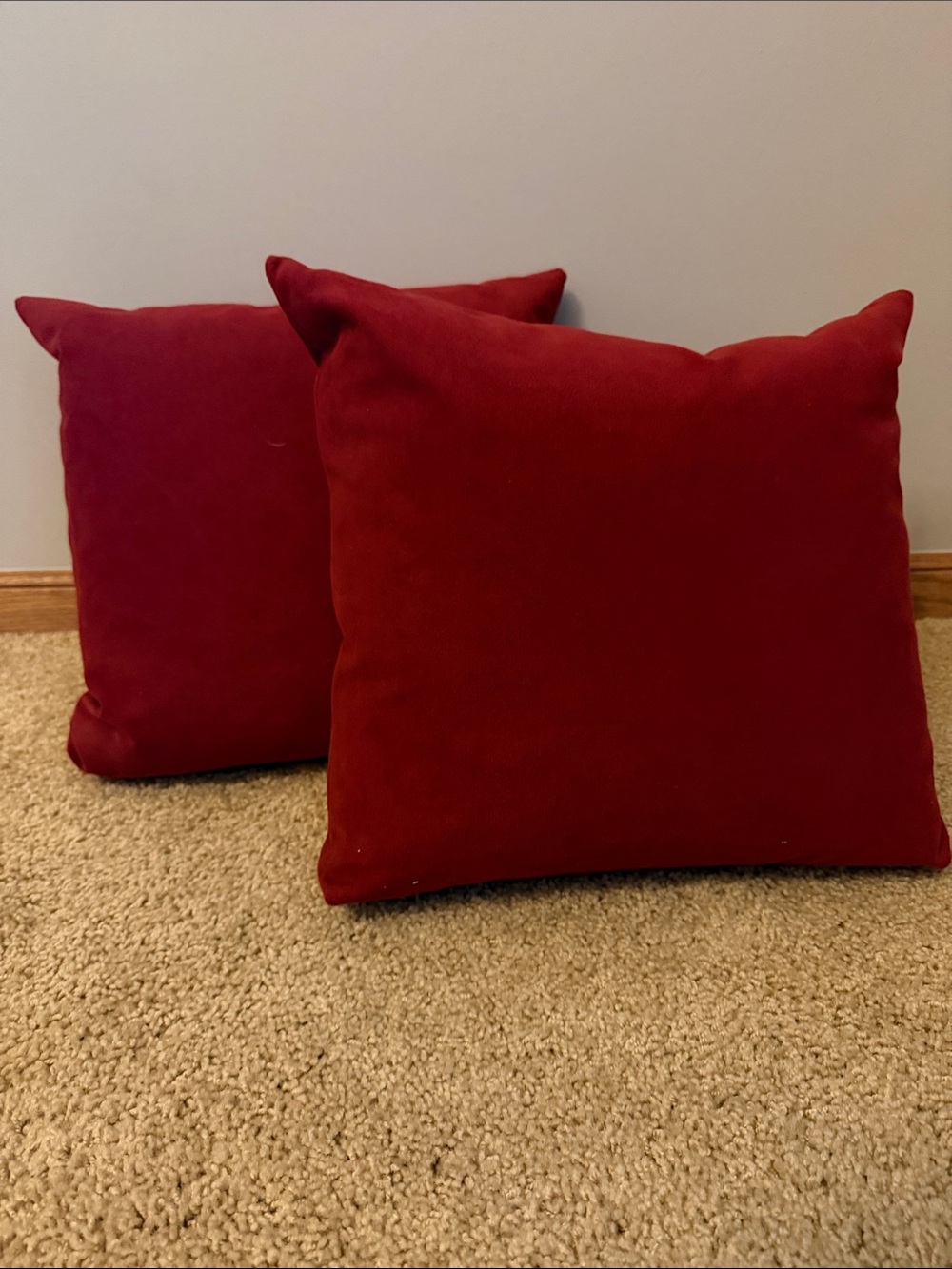 Set of 2 Solid Deep Red Ultra SuedeThrow Pillows